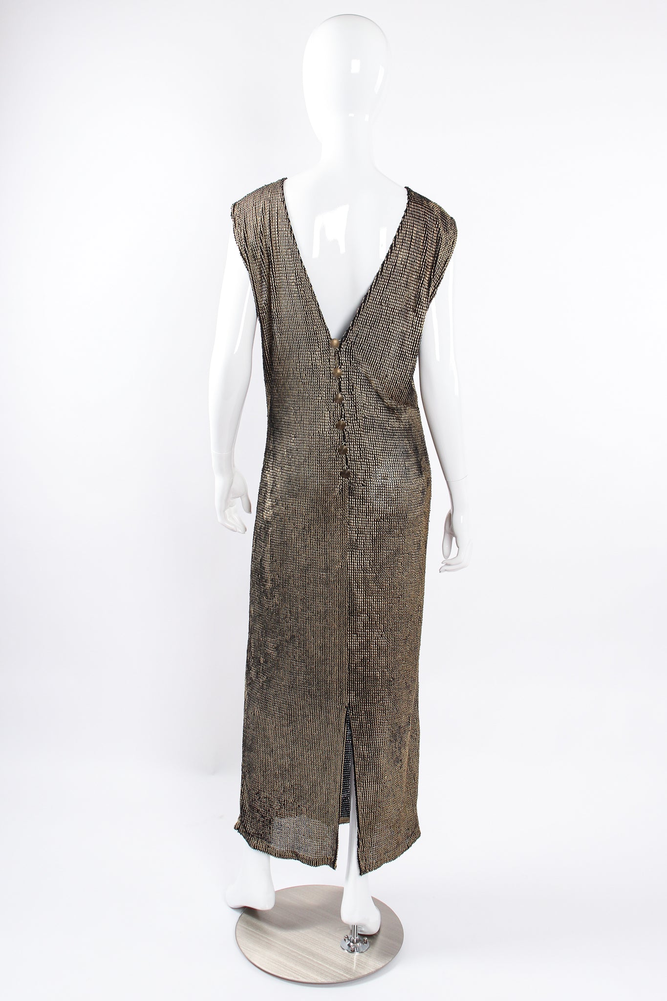 Vintage Krizia Reversible Liquid Metallic Painted Dress On Mannequin back at Recess Los Angeles
