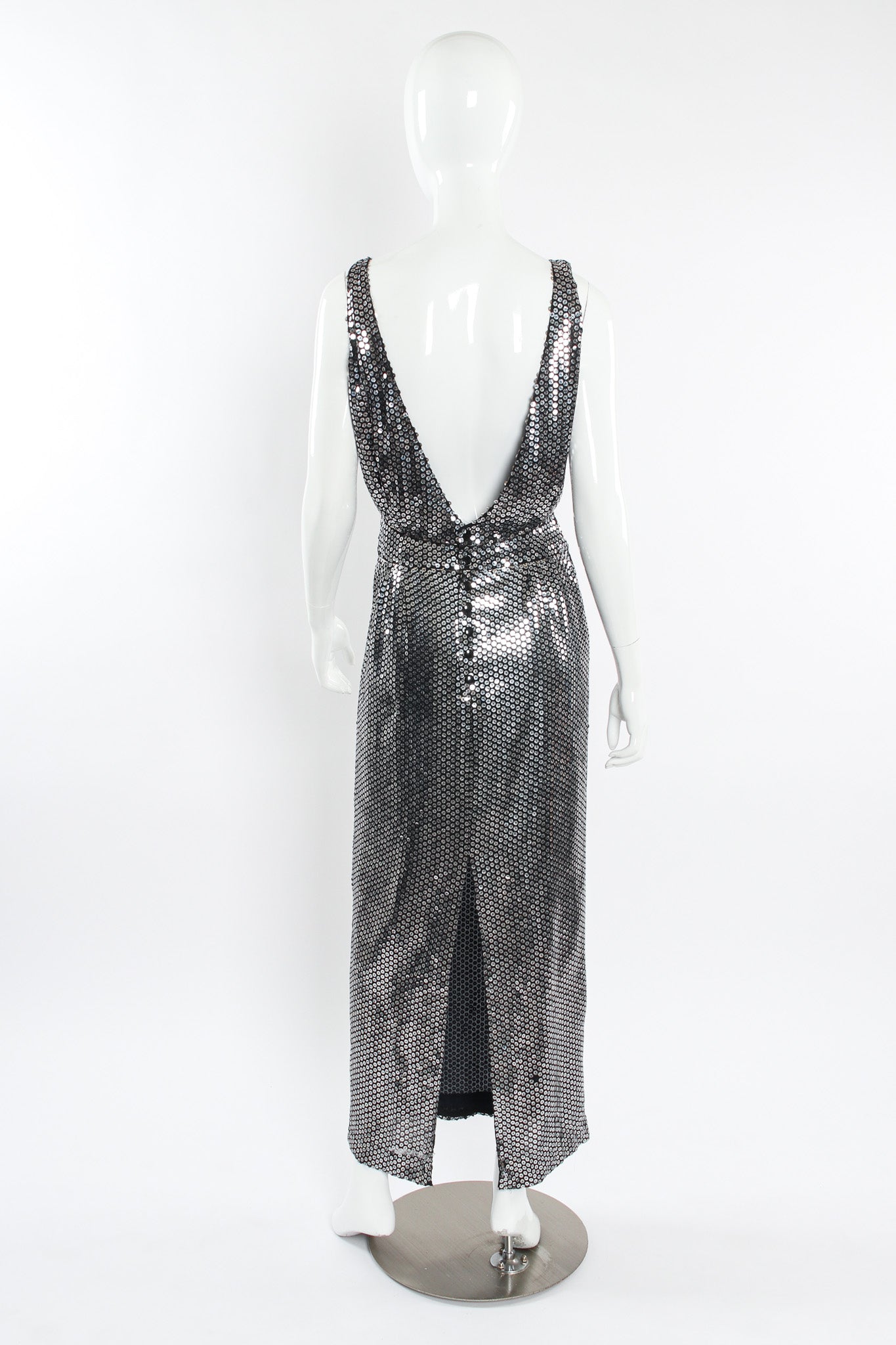 Vintage Krizia Metallic Sequin Silk Dress mannequin back @ Recess LA