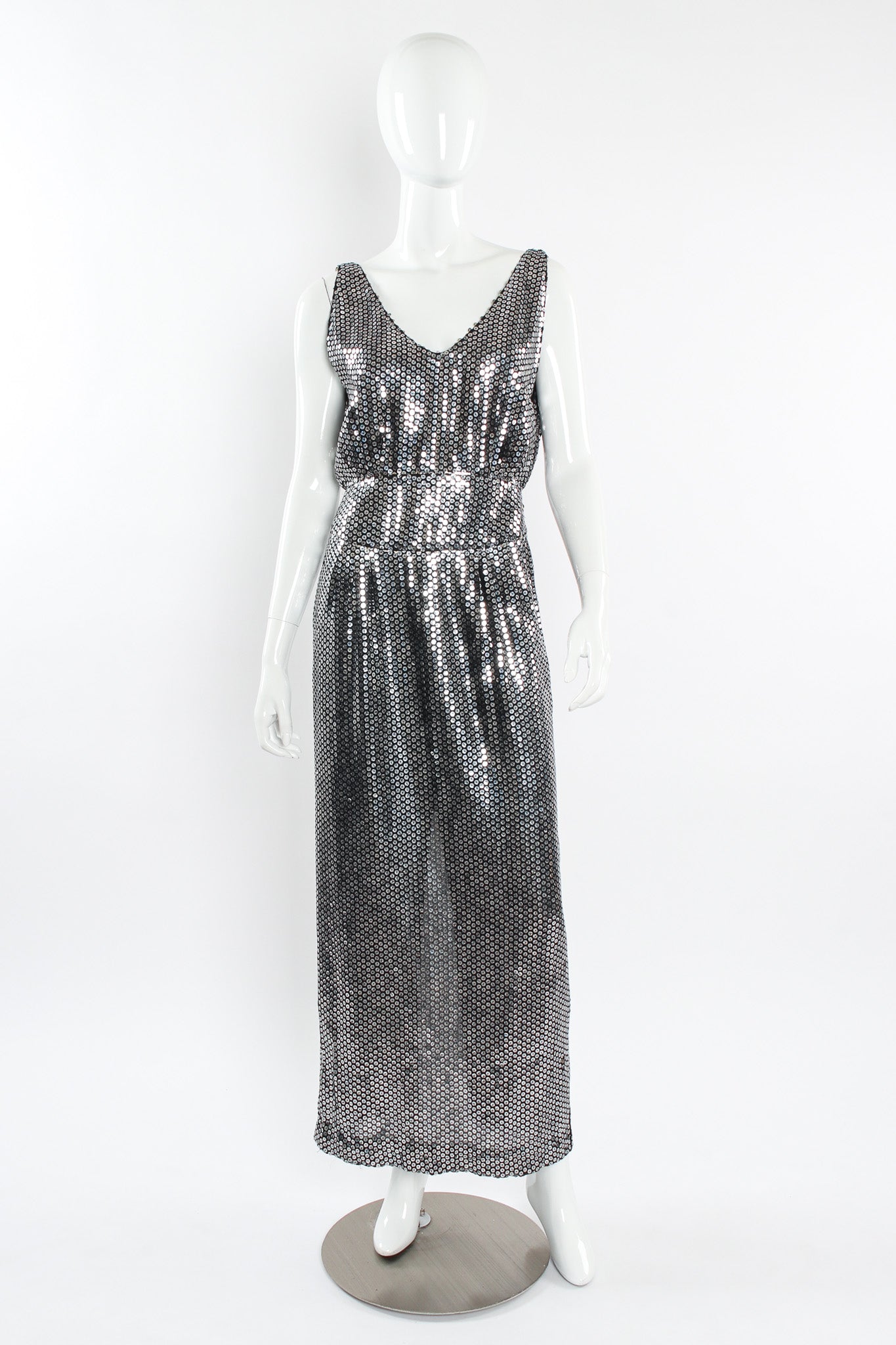 Vintage Krizia Metallic Sequin Silk Dress mannequin front @ Recess LA