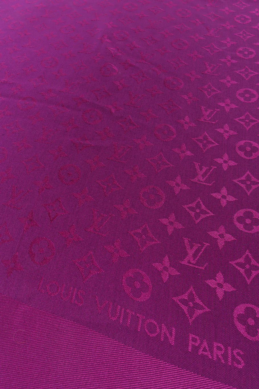 Louis Vuitton Oversized Monogram Scarf closeup monogram/brand @recessla