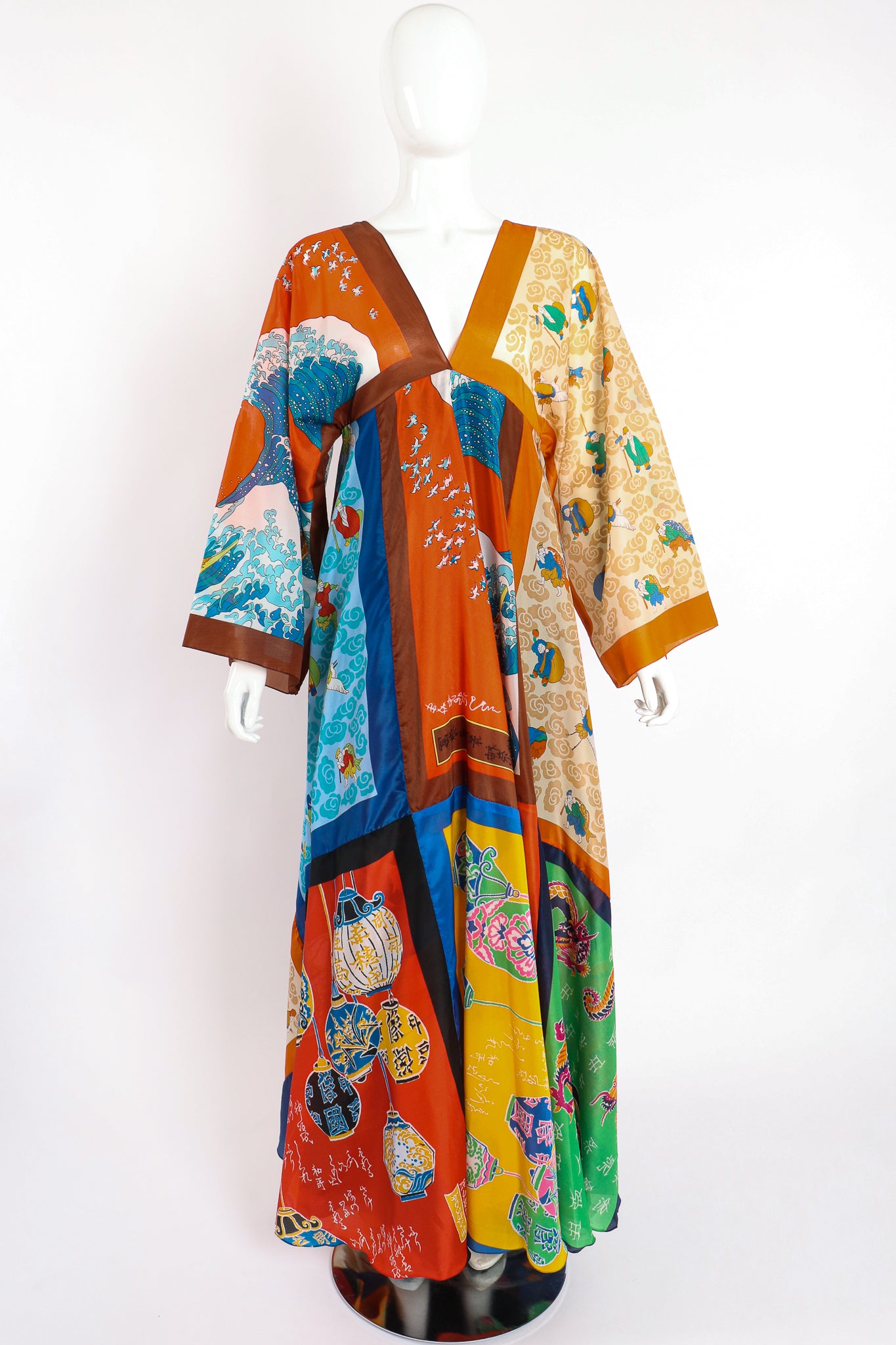 Vintage LaVetta of Beverly Hills Signature Silk Scarf Dress Caftan on Mannequin front at Recess LA