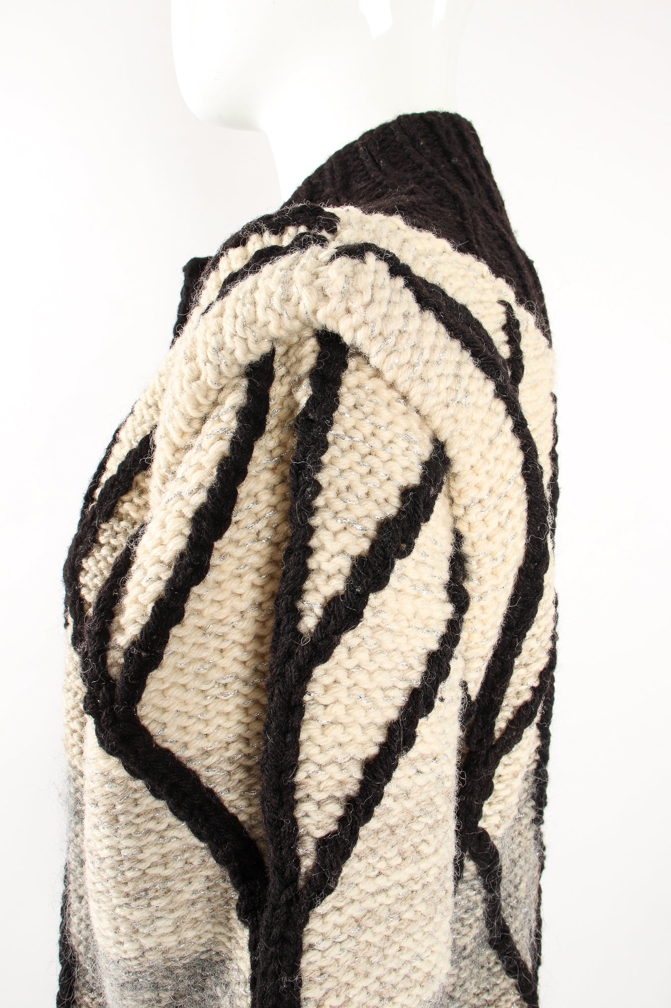 Vintage Laise Adzer Winter Birch Knit Sweater Coat on Mannequin shoulder at Recess Los Angeles