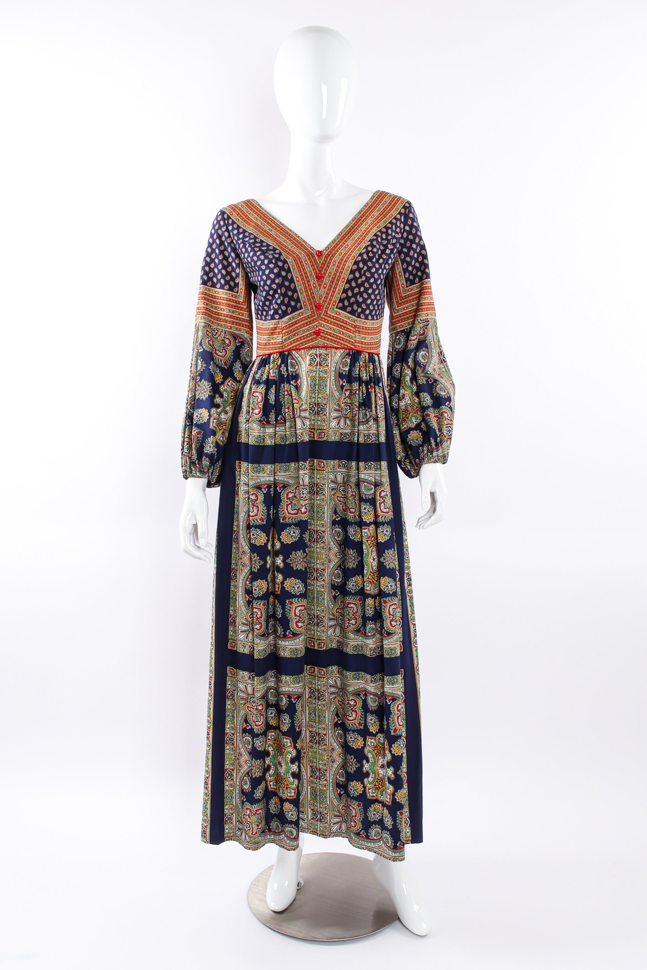 Vintage Lanzillotti Paisley Print Dress on mannequin front@ Recess LA