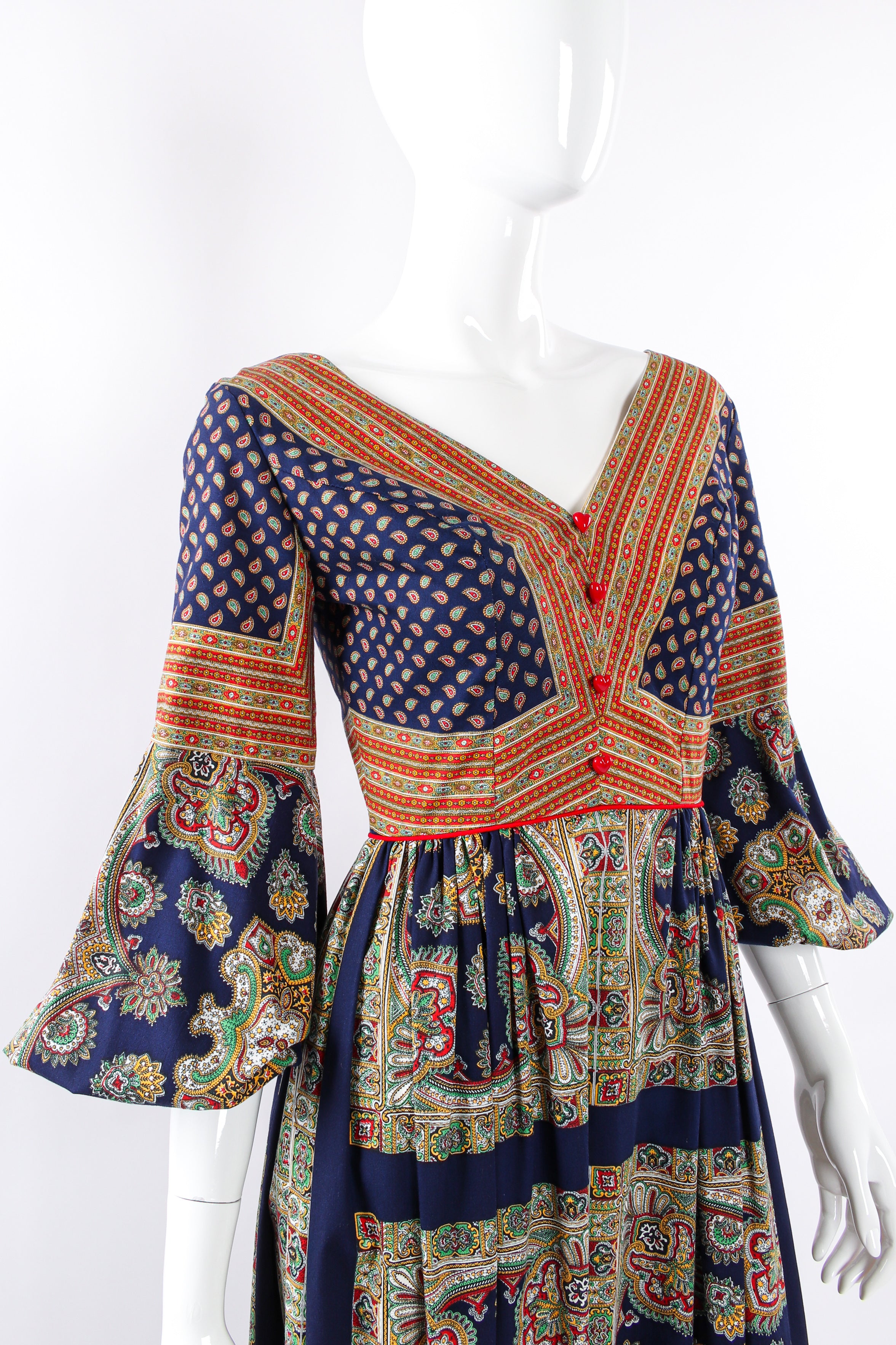 Vintage Lanzillotti Paisley Print Dress mannequin angle sleeves rolled up @ Recess LA
