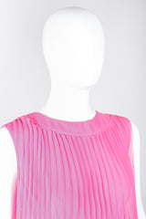 Recess Los Angeles Vintage Lee Jordan Hot Pink Pleated Feather Trim Trapeze Swing Dress