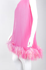 Recess Los Angeles Vintage Lee Jordan Hot Pink Pleated Feather Trim Trapeze Swing Dress