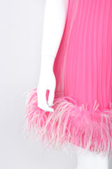 Recess Los Angeles Vintage Lee Jordan Hot Pink Pleated Feather Trim Trapeze Swing Dress
