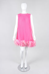 Recess Los Angeles Vintage Lee Jordan Hot Pink Pleated Feather Trim Trapeze Swing Dress