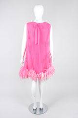 Recess Los Angeles Vintage Lee Jordan Hot Pink Pleated Feather Trim Trapeze Swing Dress