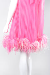 Recess Los Angeles Vintage Lee Jordan Hot Pink Pleated Feather Trim Trapeze Swing Dress