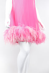 Recess Los Angeles Vintage Lee Jordan Hot Pink Pleated Feather Trim Trapeze Swing Dress