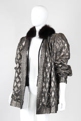 Recess Los Angeles Vintage Lei Di Lancetti Diamond Harlequin Metallic Lamé Fur Collar Coat