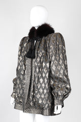 Recess Los Angeles Vintage Lei Di Lancetti Diamond Harlequin Metallic Lamé Fur Collar Coat