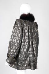 Recess Los Angeles Vintage Lei Di Lancetti Diamond Harlequin Metallic Lamé Fur Collar Coat