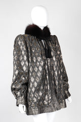 Recess Los Angeles Vintage Lei Di Lancetti Diamond Harlequin Metallic Lamé Fur Collar Coat