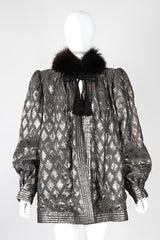 Recess Los Angeles Vintage Lei Di Lancetti Diamond Harlequin Metallic Lamé Fur Collar Coat