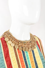 Recess Los Angeles Designer Consignment Vintage Leo Narducci Striped Seersucker Coin Fringe Crop Top & Pant Carnival Set