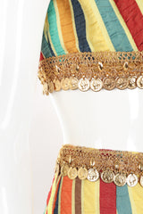 Recess Los Angeles Designer Consignment Vintage Leo Narducci Striped Seersucker Coin Fringe Crop Top & Pant Carnival Set