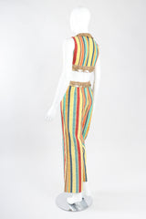 Recess Los Angeles Designer Consignment Vintage Leo Narducci Striped Seersucker Coin Fringe Crop Top & Pant Carnival Set