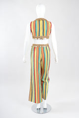Recess Los Angeles Designer Consignment Vintage Leo Narducci Striped Seersucker Coin Fringe Crop Top & Pant Carnival Set