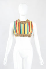 Recess Los Angeles Designer Consignment Vintage Leo Narducci Striped Seersucker Coin Fringe Crop Top & Pant Carnival Set