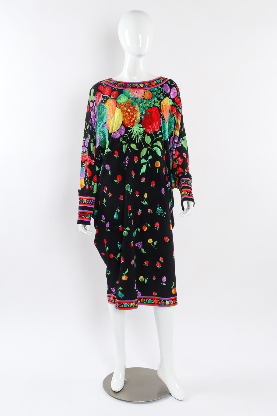 Vintage Leonard Fruit and Floral Dolman Dress Photo mannequin front @recessla