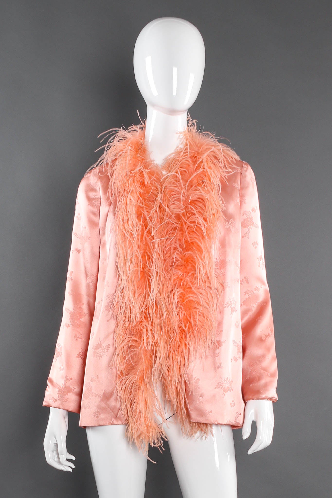 Vintage Joseph 1970s Fogarty Floral Feather Jacket & Top Set mannequin jacket front @ Recess Los Angeles
