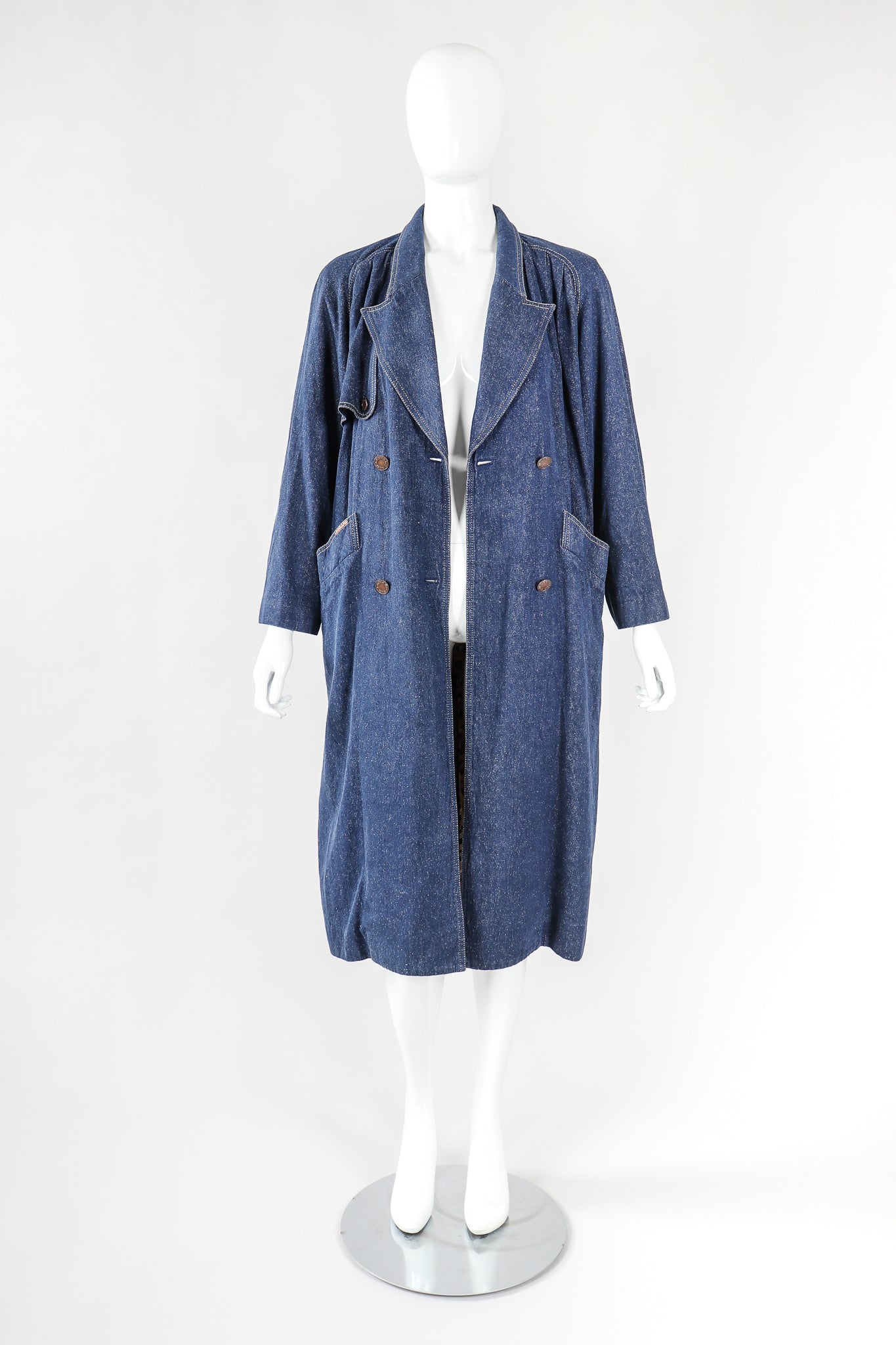Recess Designer Consignment Vintage Leonard Double Breasted Denim Cocoon Car Coat Trench Los Angeles Resale