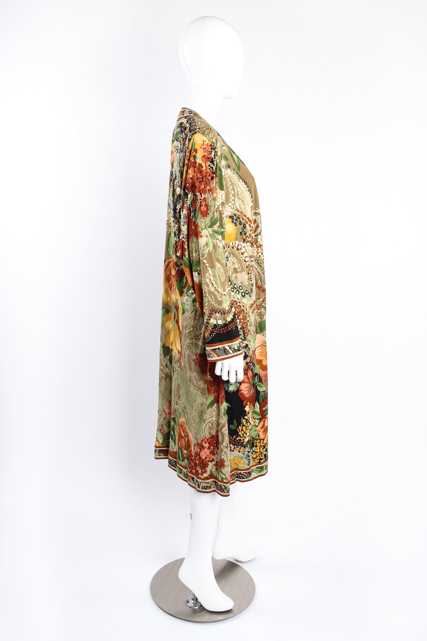 Vintage Leonard Fall Floral Foliage Duster on Mannequin side at Recess Los Angeles