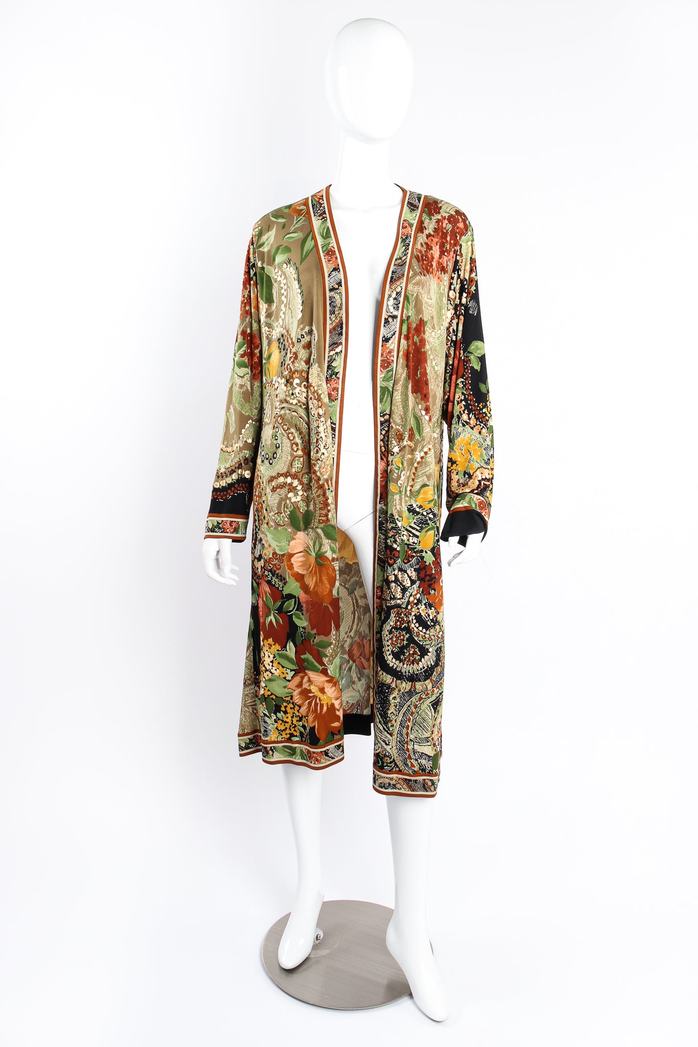 Vintage Leonard Fall Floral Foliage Duster on Mannequin front at Recess Los Angeles