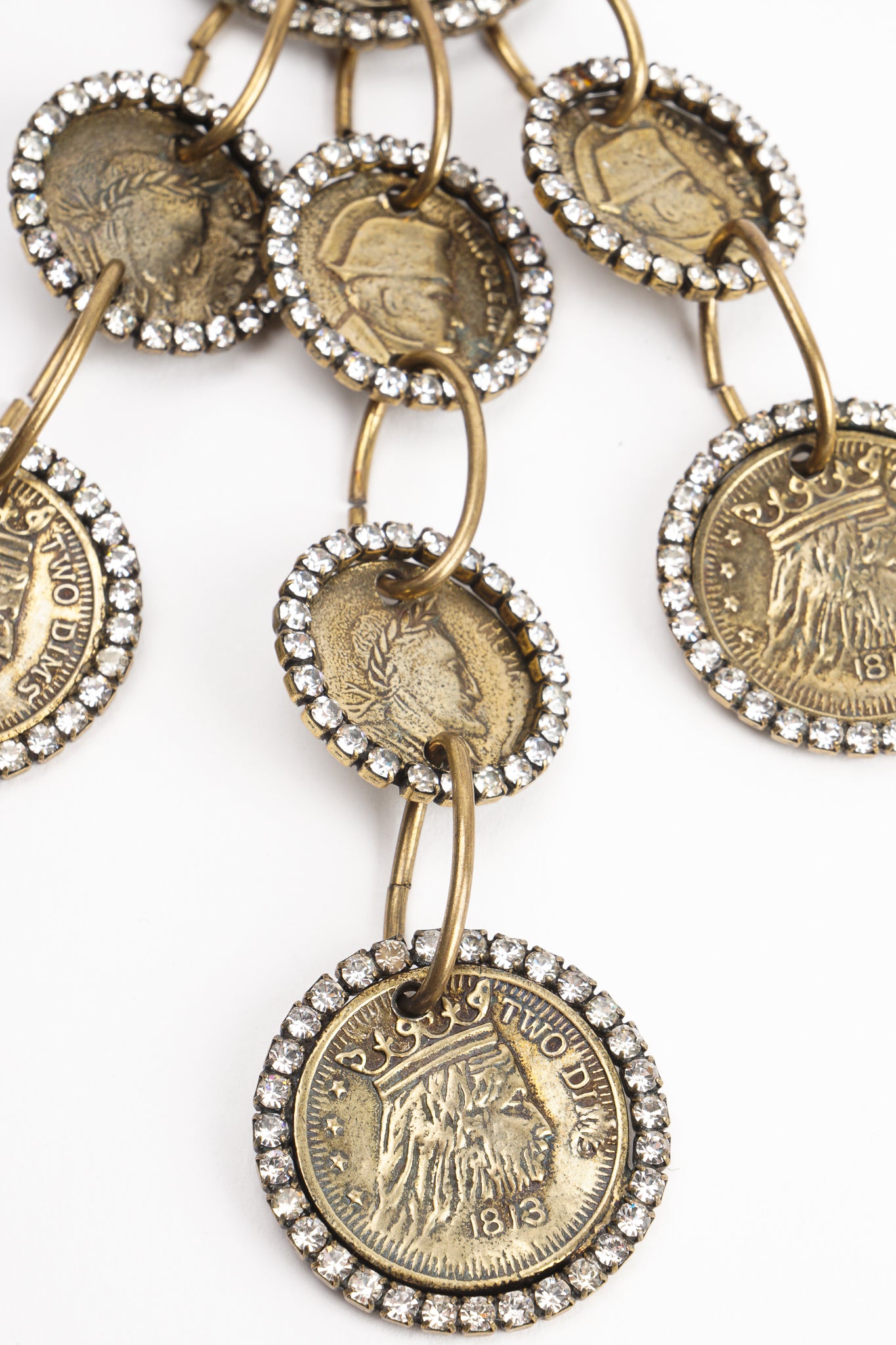 Vintage Les Bernard Rhinestone Coin Pendant Necklace detail at Recess Los Angeles