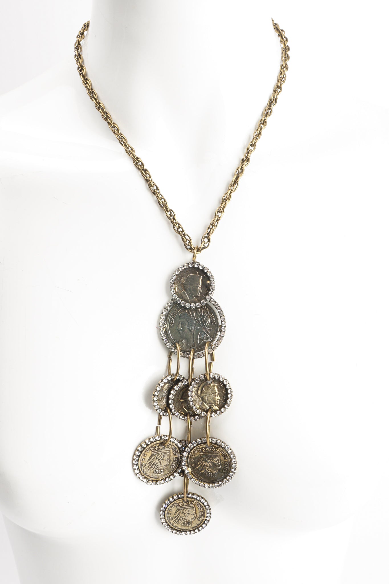 Vintage Les Bernard Rhinestone Coin Pendant Necklace at Recess Los Angeles
