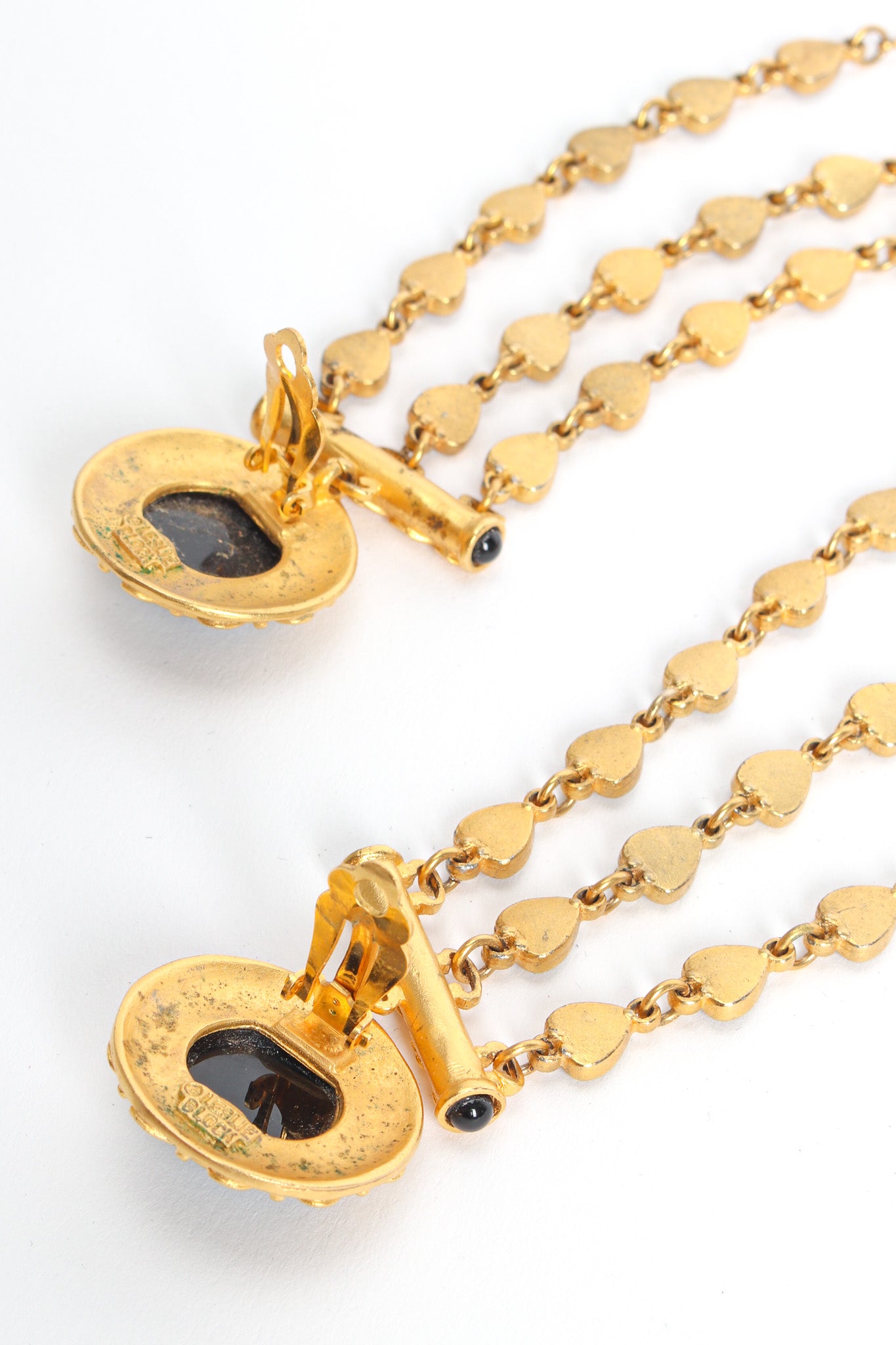 Vintage Leslie Block Love Chandelier Engraved Earrings open back @ Recess LA