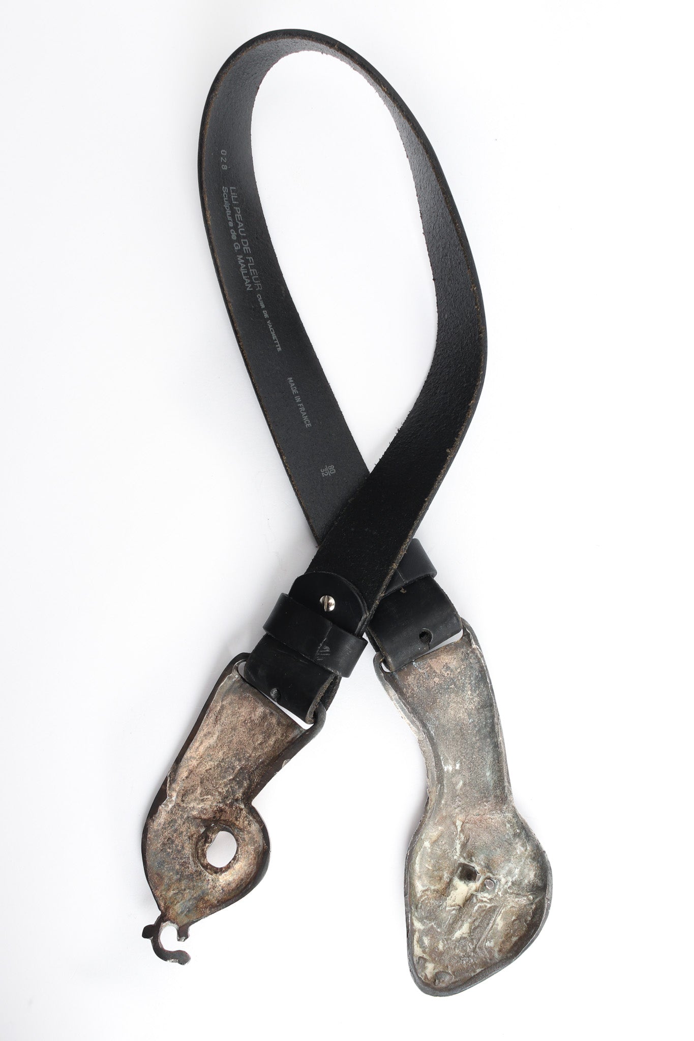 Vintage Lili Peau De Fleur Snake Head Leather Belt back @ Recess LA