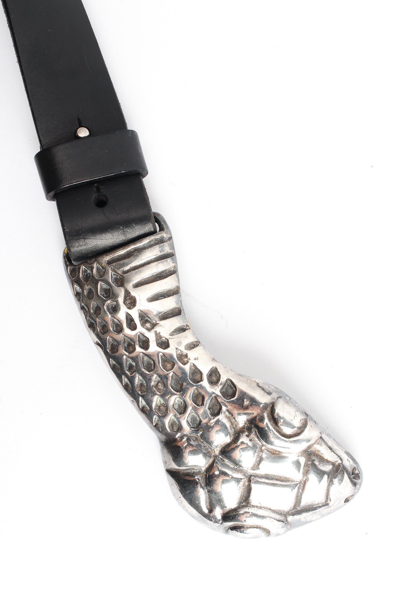 Vintage Lili Peau De Fleur Snake Head Leather Belt snake head close @ Recess LA