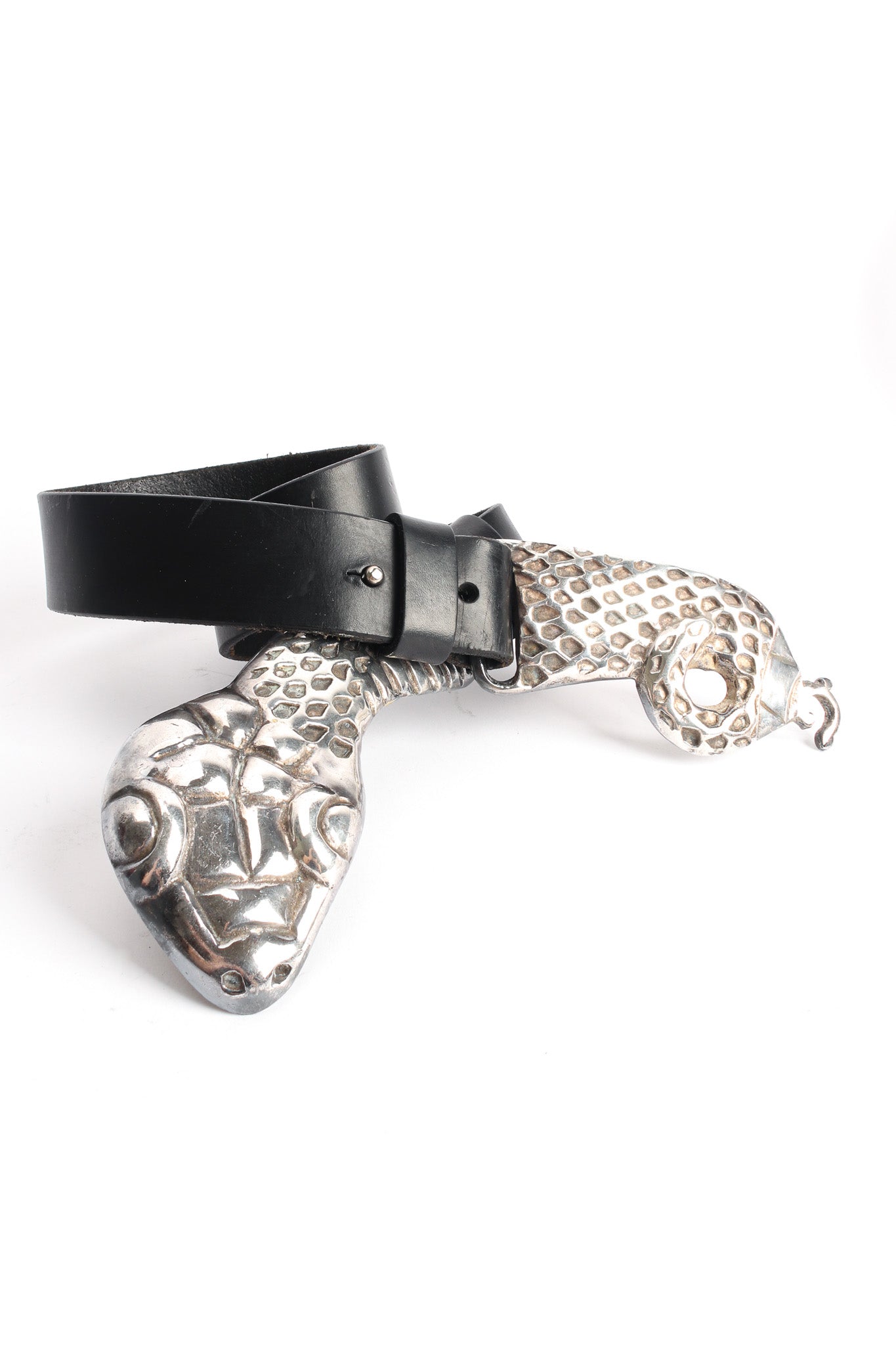 Vintage Lili Peau De Fleur Snake Head Leather Belt creative front @ Recess LA