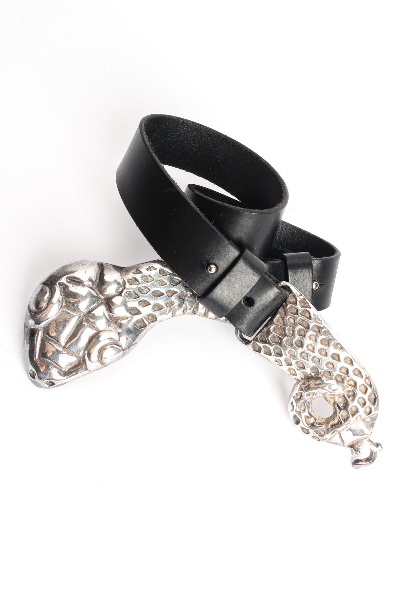 Vintage Lili Peau De Fleur Snake Head Leather Belt rolled front @ Recess LA