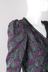 Recess Los Angeles Vintage Lilian Fell Metallic Lamé Paisley Peplum Jacket & Skirt Set