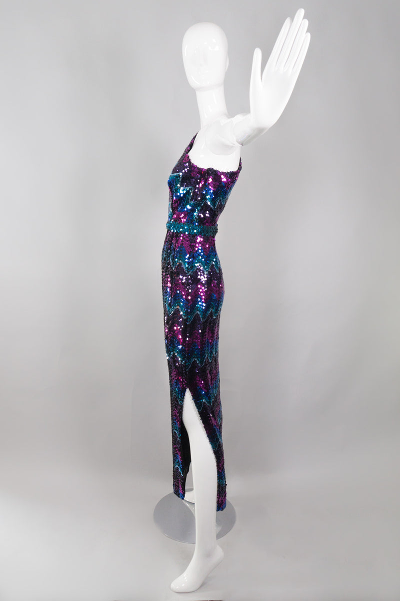 Lilli Diamond Vintage Chevron Sequin One-Shoulder Dress