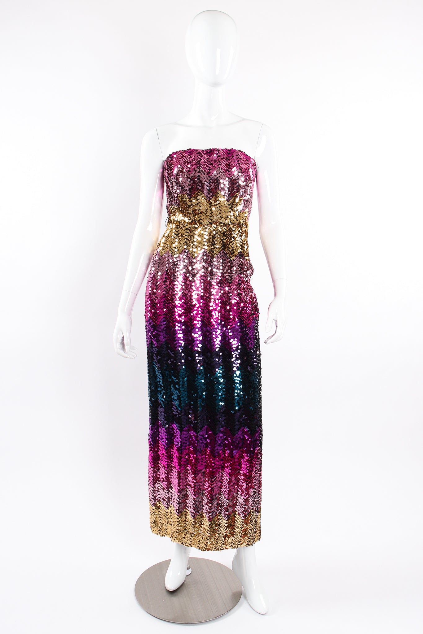 Vintage Lilli Diamond Ombré Sequin Strapless Sheath Dress on Mannequin front at Recess LA