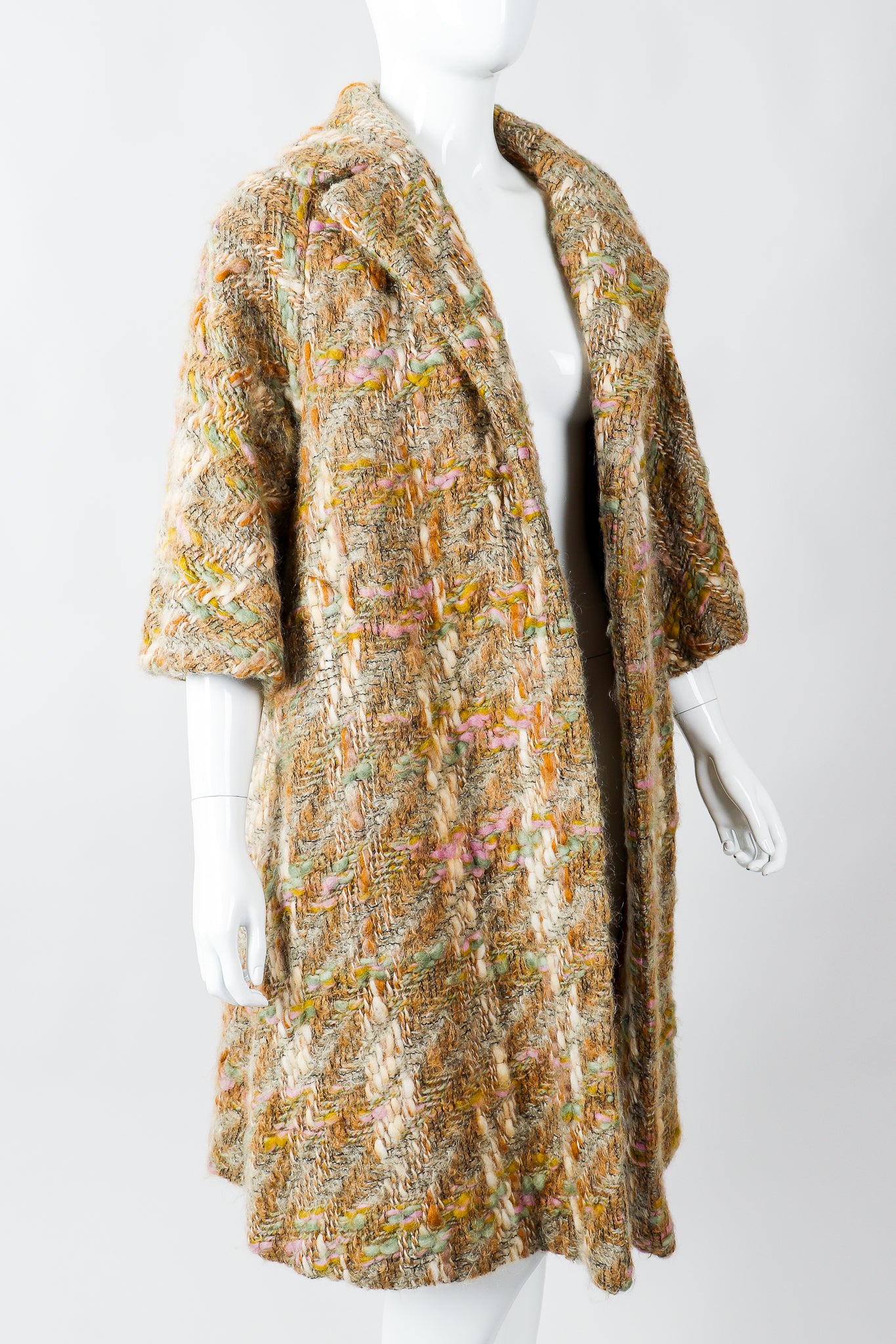 Vintage Lilli Ann Pastel Tan Mohair Bouclé Swing Coat on Mannequin Cropped at Recess Los Angeles