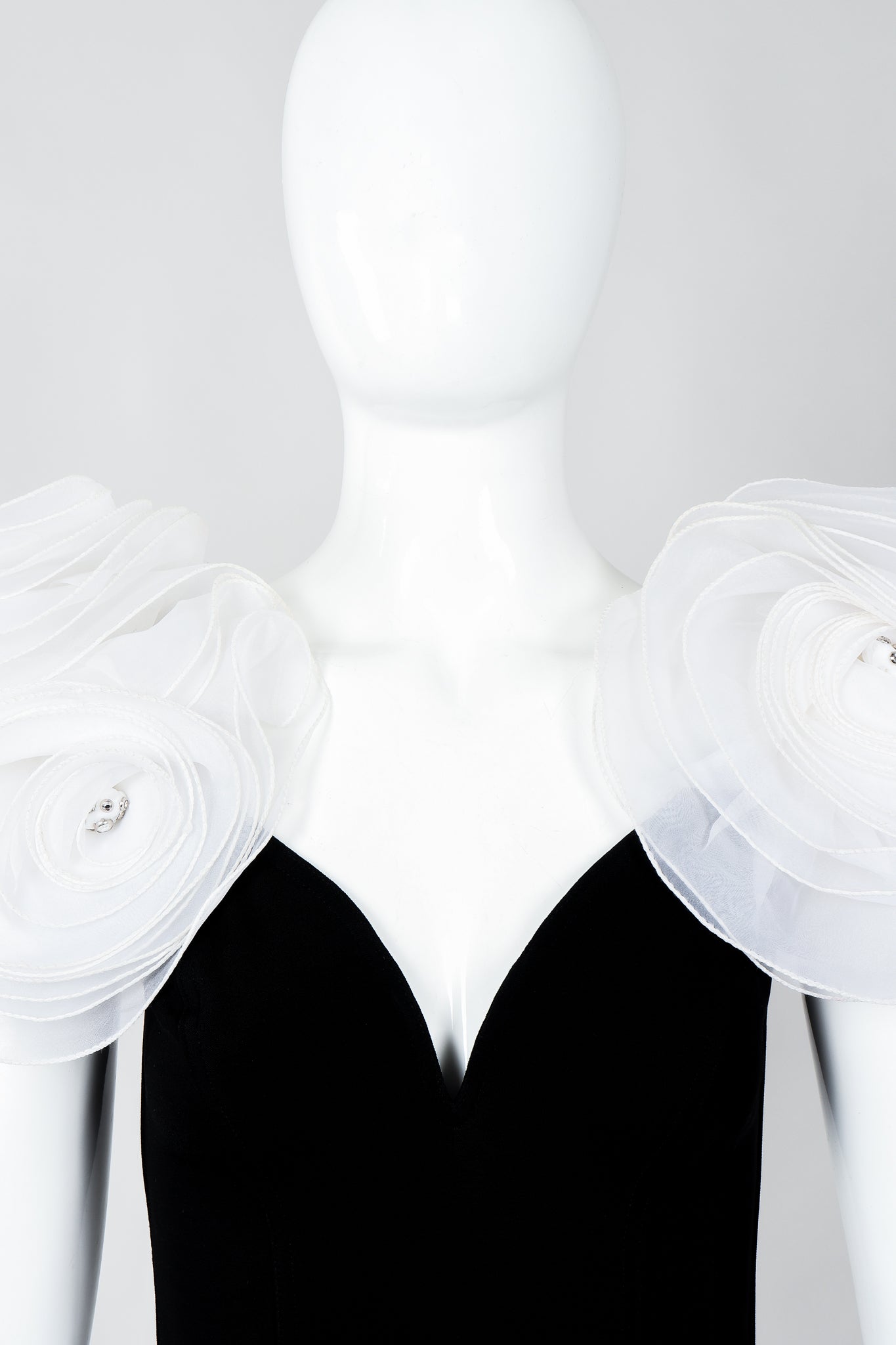 Vintage Lillie Rubin Rosette Sheath Gown on Mannequin neckline close up at Recess Los Angeles