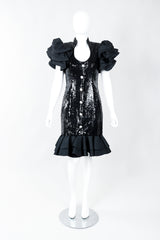 Vintage Lillie Rubin Sequin Ruffle Shoulder Cocktail Dress on Mannequin front, at Recess