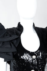 Vintage Lillie Rubin Sequin Ruffle Shoulder Cocktail Dress on Mannequin, neckline at Recess