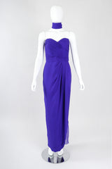 Recess Los Angeles Vintage Lillie Rubin Electric Purple Silk Chiffon Strapless Sheath