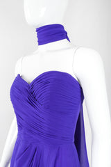 Recess Los Angeles Vintage Lillie Rubin Electric Purple Silk Chiffon Strapless Sheath