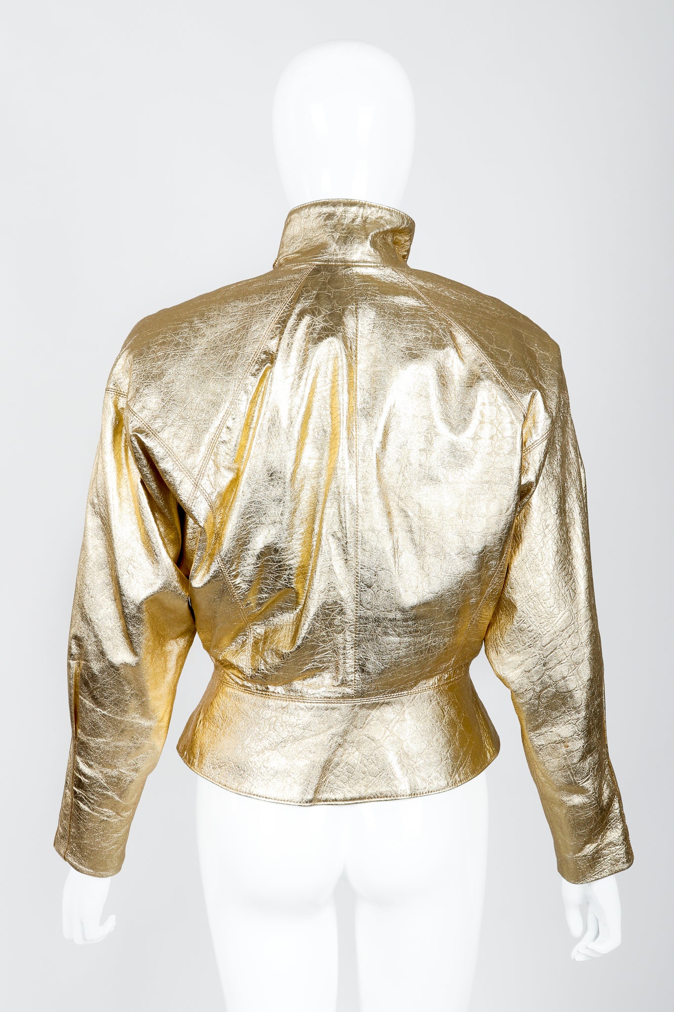 Vintage Lillie Rubin Gold Leather Lamé Jacket on Mannequin back at Recess