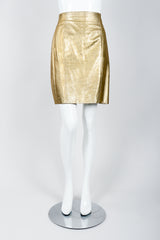Vintage Lillie Rubin Gold Leather Lamé Skirt on Mannequin front at Recess