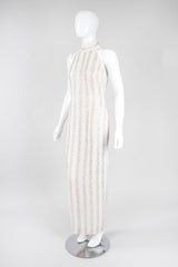 Recess Los Angeles Vintage Lillie Rubin Old Hollywood Beaded Halter Column Sheath Gown