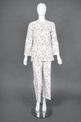 Recess Designer Consignment Vintage Lillie Rubin Pat Sandler Bridal Wedding Embroidered Lace Top & Pant Set Los Angeles Resale